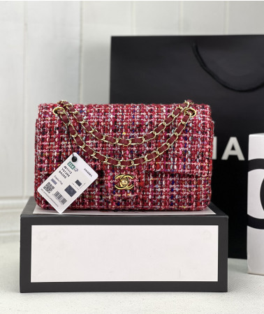 Ch*el classic 11.12 handbag tweed & gold-tone metal   6 × 9.9 × 2.5 in