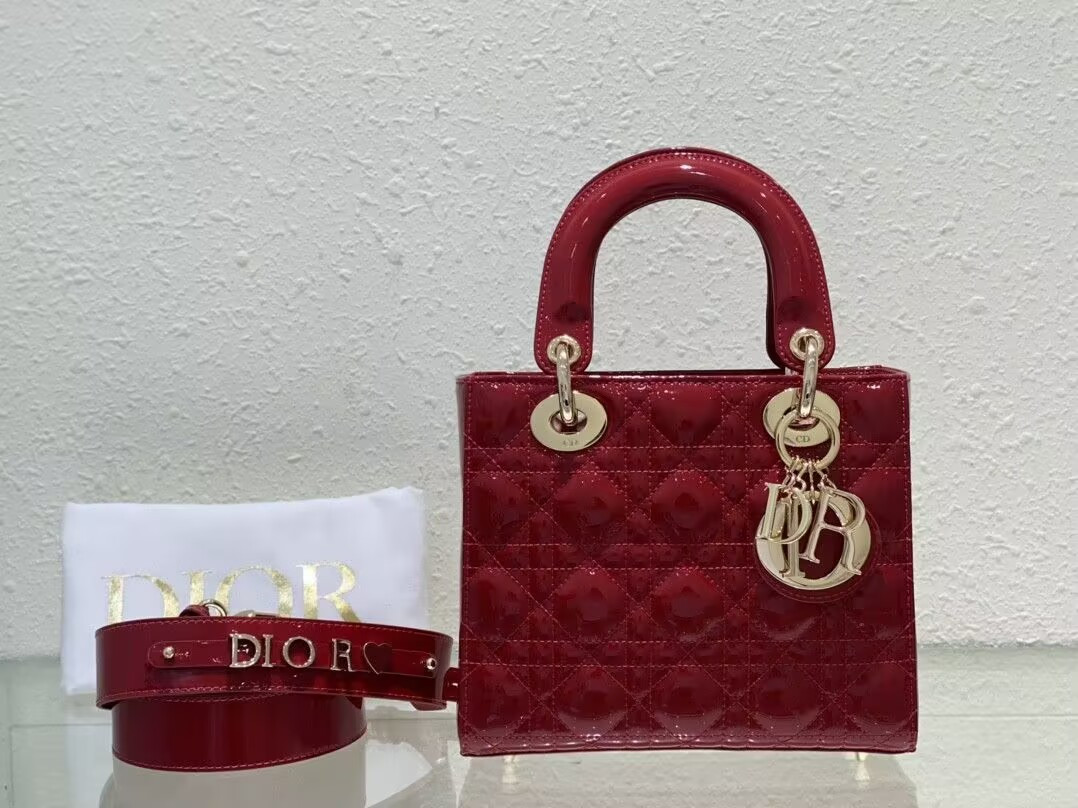 small lady D*or my abcD*or bag red patent 8 x 6.5 x 3 inches