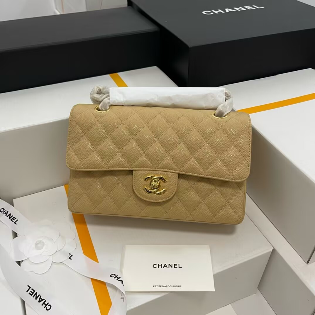 Ch*el small classic handbag grained calfskin 14.5×23×6cm