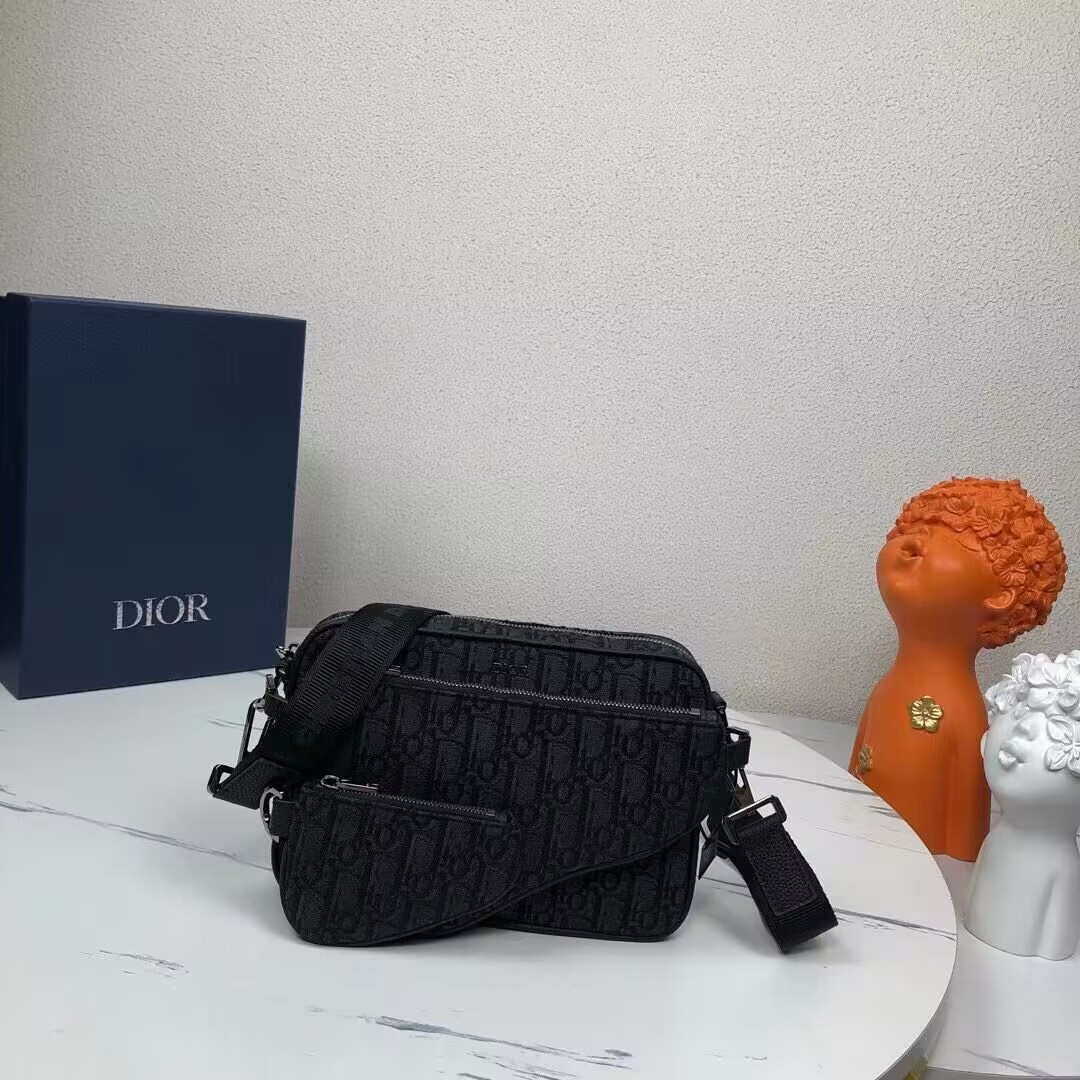 D*or saddle triple pouch black D*or oblique jacquard 18x25x5cm