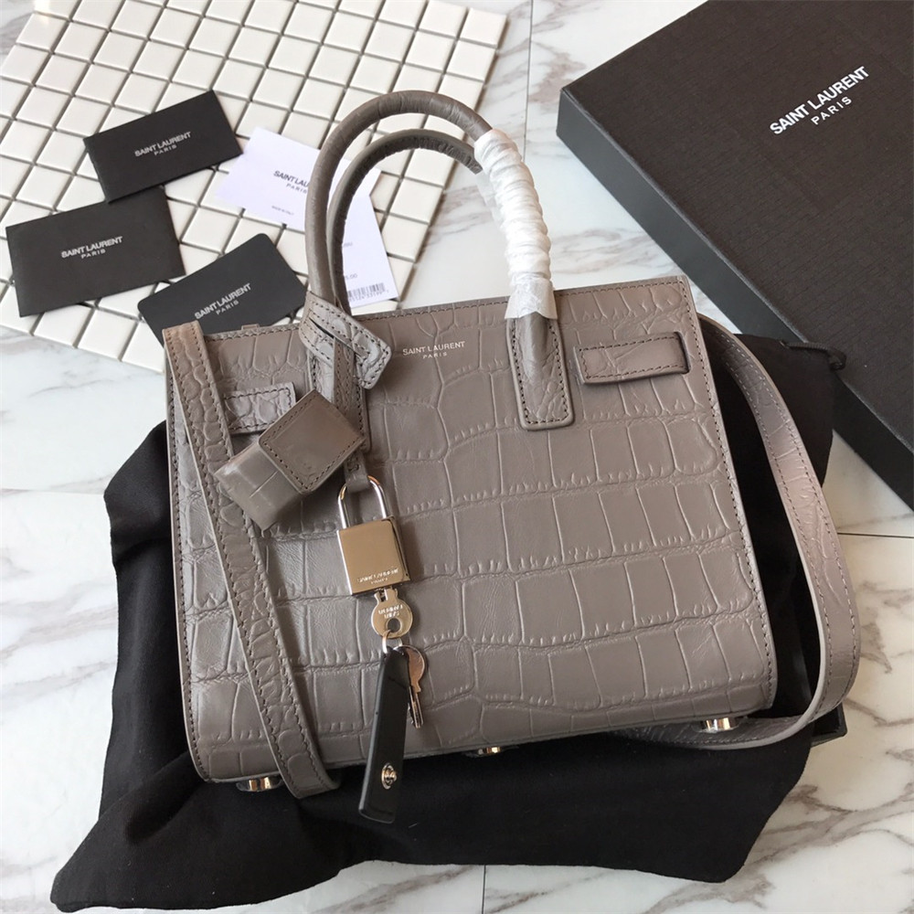 Y*L sac de jour nano in matte crocodile embossed leather dark grey