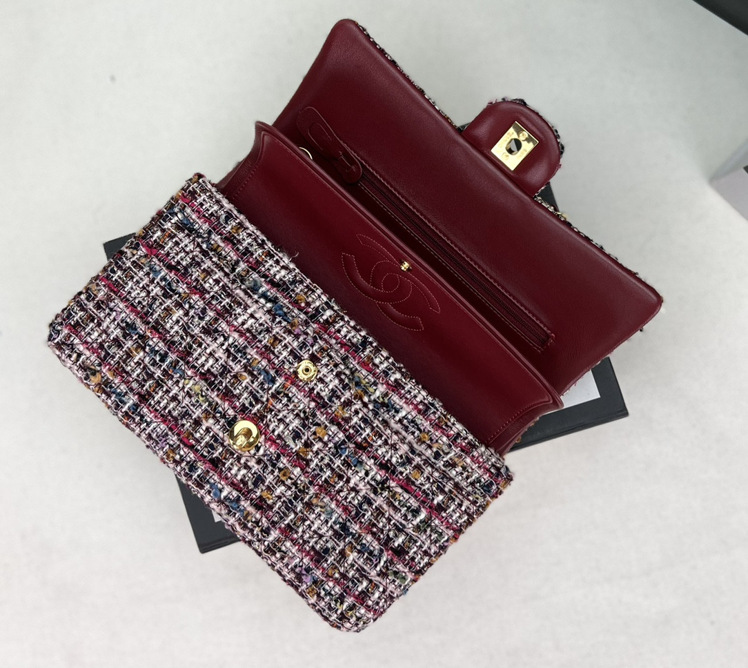 Ch*el classic 11.12 handbag tweed & gold-tone metal   6 × 9.9 × 2.5 in