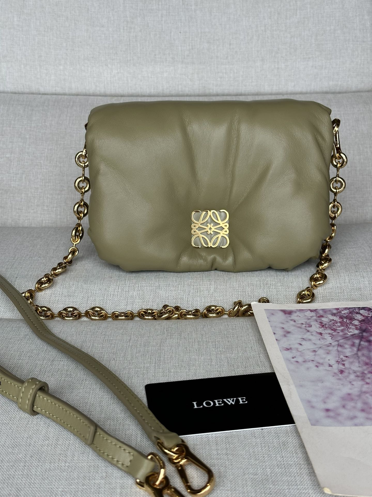 L0ew* mini puffer goya bag in shiny nappa lambskin 20x13x6cm