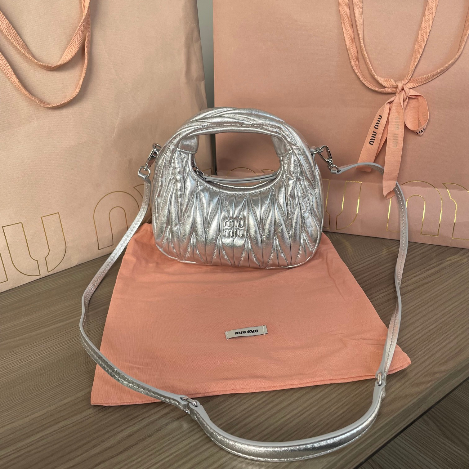 Miu Miu Wander matelassé nappa leather hobo mini-bag 14x17.5x5.5cm